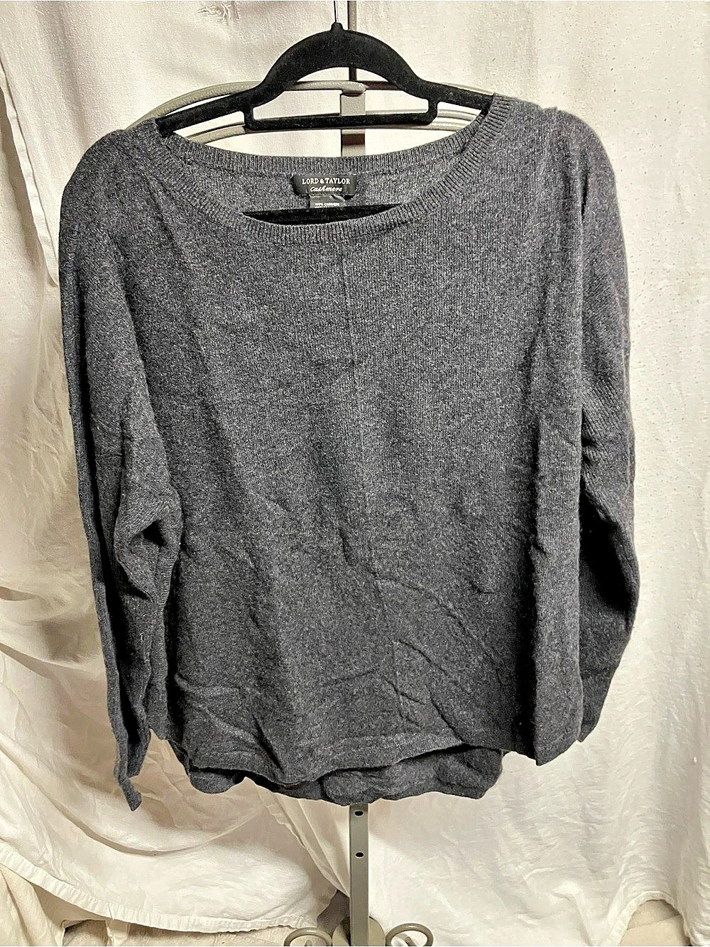 Lord & Taylor Cashmere Crew Neck Sweater Gray XL Like New